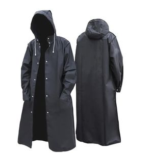 Chuva desgaste preto moda adulto impermeável longo capa de chuva mulheres homens casaco com capuz para caminhadas ao ar livre viagem pesca escalada engrossado 231025
