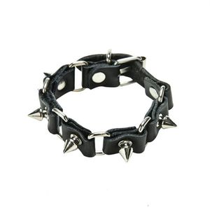 JETTINGBUY 1Pc Cool Wolf Tooth Bangle Fashion Gothic Metal Cone Stud Spikes Rivet Leather Wristband Men Punk Style217o