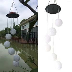 Pendant Lamps Solar Powered LED Hanging Lamp Wind Chime Yarn Balls Copper Shell Aeolian Bells (As Shown)