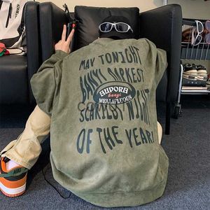 Men's Hoodies Sweatshirts Autumn New Suede Sweatshirts Man Loose Urban Gothic Style Letter Printing Fashion Pullovers Street Tops Sweatshirt Harajuku Y2k J231026