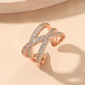 Anelli a grappolo Matrimonio per donna Anello da dito con zirconi color oro Anelli aperti regolabili Bague Femme Accessori per gioielli di fidanzamento