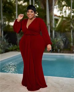 Plus Size Dresses Elegant Party XL-5XL Autumn V Neck Long Sleeve Full Length Dress Evening Club Vestidos Luxury Robes 2023