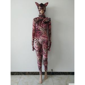 Catsuit trajes tigre vermelho halloween cosplay traje fantasia macacão fl bodysuit para crianças adts pode máscara removível luvas pé gota de dhyiu