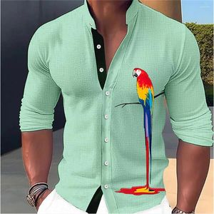 Camicie casual da uomo 2023 Camicia a maniche lunghe con stampa pappagallo ad alta definizione di moda Design semplice Top in tessuto morbido e confortevole S-6XL