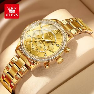 Wristwatches OLEVS Women's Watches Top Brand Luxury Original Quartz Watch for Ladies Chronograph Waterproof Luminous Rhinestone Dial 24 Hour 231025