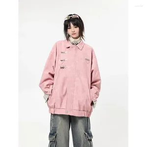 Damenjacken Preppy Streetwear Oberbekleidung Metallschnalle Wildleder Revers Trenchcoat für Frauen Kleidung Frühling Herbst Y2k Rosa weiblich