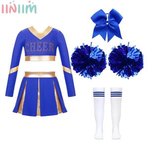 Cheerleading Kids Girls Halloween Cheerleader Costume Cute Cheer Uniform Outfit with Accessories for High School Team Sports 231025