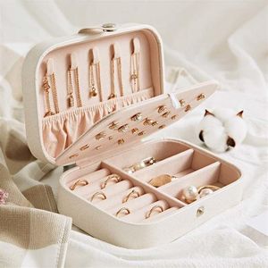 Bärbar reseläder smycken förvaring av hög kvalitet lådan hållare örhänge halsbandsarrangörsbox med spegel inuti för kvinnor t276g