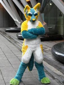 2024 Rabattfabrik Long Fur Husky Dog Fox Mascot Costume Fancy Dress Birthday Födelsedag Juldräkt Karneval