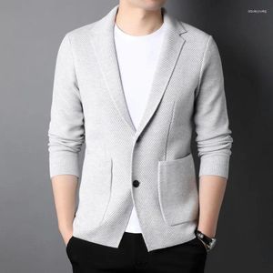 Мужские свитера высшего класса, брендовая мода, вязаный кардиган в корейском стиле, мужской приталенный свитер, повседневные однотонные пальто, куртка, мужская одежда 2023
