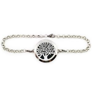 316L Rostfritt stål Tree of Life Aromatherapy Armband Essential Oil Diffuser Locket med 6 filt PADS287R