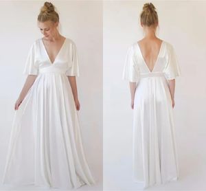 Boho-Brautjungfernkleider in Elfenbeinfarben, lang, Maxi, tiefer V-Ausschnitt, A-Linie, Hochzeitsgastkleid, Trauzeugin-Kleid, Abschlussballkleid