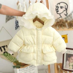 Para baixo casaco de algodão do bebê 2023 inverno engrossado arrancado bonito rendas jaqueta com capuz animado doce quente outwear tendência