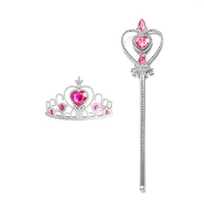 Accessori per capelli Ragazza Principessa Corona gialla Ornamento Cuore di pesca Cristallo Diamante Tiara Anello Fascia per capelli Festa per bambini Bacchetta magica