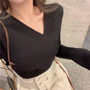 سترات النساء السيدات Wome Sexy v Neck Slim Fit Slip Sweater Sweater Long Slive Long Spring Autumn Autumn Tops بالإضافة إلى حجم مسدود