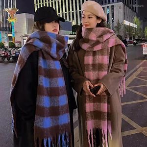 Scarves Korean Plaid Tassel Scarf Soft Imitation Cashmere Long Winter Coldproof Neckerchief Comfortable Thicken Warm Shawl Wraps