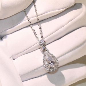 Top Selling Whole Professional Luxury Jewelry Water drop Necklace 925 Sterling Silver Pear Shape Topaz CZ Diamond Pendant For 174p