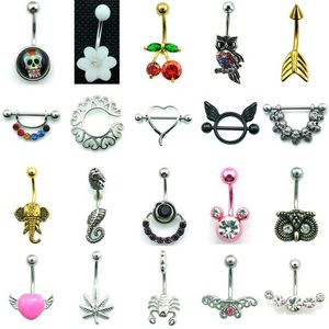 Mix Fashion Belly Button Rings Twenty Style 316l Rostfritt stål Navel Body Piercing Jewelry 14 PCS Lot4306W