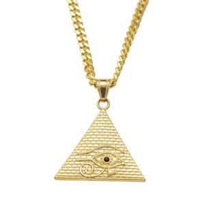 Nytt ankomst guld Illuminati Eye of Horus egyptiska pyramid med kedja för män Kvinnor hänge halsband hiphop smycken232n