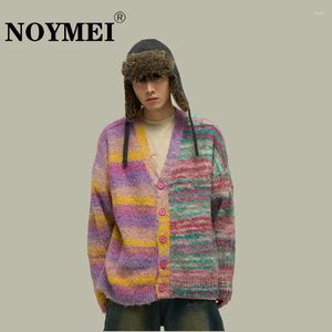 Herrtröjor Noymei Fashion Colors randig Cardigan Sticking Long Sleeve Loose Men Autumn All-Match Sweater 2023 WA3245