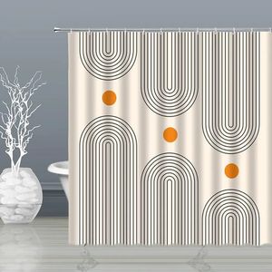 Shower Curtains Abstract Mid Century Shower Curtain Arch Sun Moon Minimalist Geometric Curve Stripes Fabric Christmas Landscape Bth Curtain Hook 231025