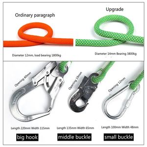 Climbing Harnesses 1.6/3/5m Professional Rock Climbing Cord 12mm Outdoor Hiking Accessories Rope 1800kg High Strength Survival Cord Safety Rope 231025S6CN45JD