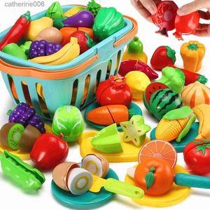 Kitchens Play Food Kids Pretend Play Kitchen Toy Set Cutting Fruit Vegetable Food Play House Simulation Toys Early Education Girls Boys GiftsL231026