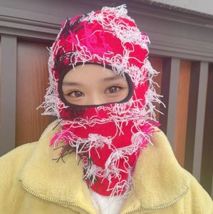 Örgü Beralar UNISEX Kamuflaj Balaclava Cap Sıkıntılı Örme Tam Yüz Kayak Maskesi Shiesty Fuzzy