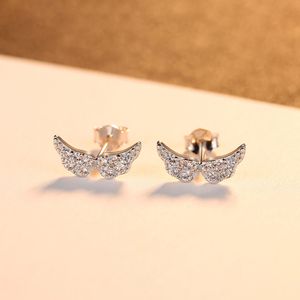 Koreanische neue süße Engelsflügel S925 Silber Ohrstecker Schmuck Mode Frauen glänzend Zirkon plattiert 18 Karat Gold Ohrringe für Frauen Valentinstag Geburtstagsgeschenk SPC