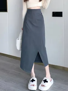 スカートオフィスレディエレガントロングスカート到着2023秋の韓国スタイルの非対称のフルカルウール女性AラインW1421