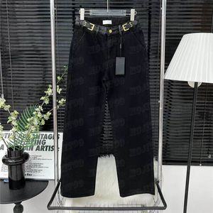 Fashion Denim Pants For Women Designer Brands Jeans Pant Splicing Metal Letter Waist Belt Trousers