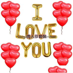 Ballon Paar Liebe Herzform 2022 Valentinstag S Party Dekoration Set Aluminiumfolie Iloveyou Golden Red Ball Geschenke Supplies Drop Dhenp