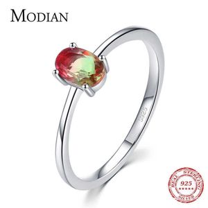 Modian 925 prata esterlina colorido melancia turmalina anéis para mulheres moda dedo banda jóias finas estilo coreano anel 21061276p