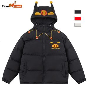 Men's Down Parkas Winter Cute Pig Ear Hooded Parkas Men Y2k Warm Thick Down Jackets Women Embroidery Loose Bubble Outwear Cold-proof Warm Coat 231026