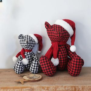 Christmas Decorations Pendant Festive Bear Plaid Doll House Table Decoration Tree Children Year Gift 231026