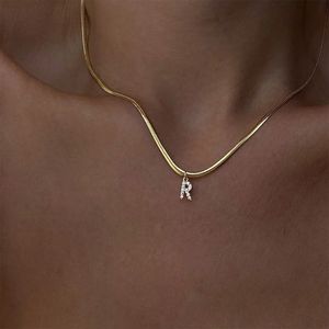 Chokers Vnox A Z Tiny Women Initial Necklace Small Bling Letter Girl Chain Choker Gold Tone Solid Stainless Steel Layered Collar Pendant 231025