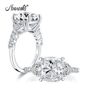 AINUOSHI 925 Sterling Silver 5 Carat Cushion Cut Engagement Ring 3-Stone Ring Simulated Diamond Wedding Silver Ring Jewelry Y20010235J