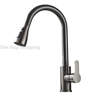 Torneiras de cozinha Torneira de níquel escovado Único furo Pull Out Sink Mixer Tap Stream Pulverizador Head Deck Montado Frio 231026