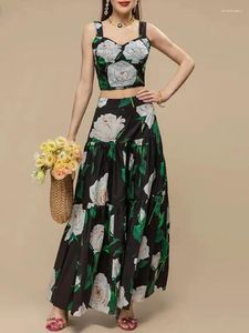 Work Dresses 2023 Summer And Autumn Beach Holiday Style Sexy Printed Camisole High Waist Big Skirt Fashion Women's Suit