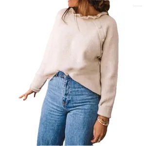 Kadın Sweaters 2023 Sonbahar Kış Kış Sıcak Örme Lotus Yaprak Külot Sıradan Gevşek Düğme Uzun kollu Düz Renk Yüksek Yakalı Sweater