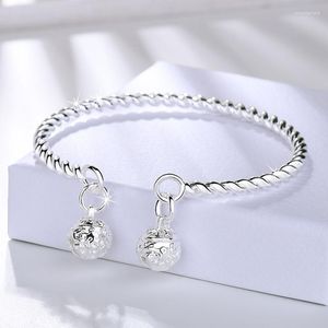 Link Bracelets Chain Silver Open Bangle Jewelry With Bell Charm For Friend Teen Girls Personalized Gifts