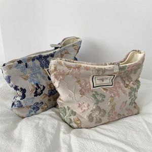 Cosmetic Bags Travel Toiletry Bag Corduroy CanvasCosmetic Women Floral Makeup Case Embroidery Pouch