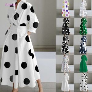 Spring Summer Long Dresses For Woman New Fashion Long Sleeve V-Neck Printed Robe Elegant Vestido Designer Dress Outfits