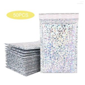 Gift Wrap 50PCS Laser Silver Mailing Envelope Bags Waterproof Courier Bubble Mailers Padded Envelopes Bag Self Seal Aluminizer