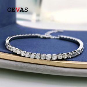 OEVAS 100% 925 Sterling Silver 3mm pieno di diamanti ad alto tenore di carbonio braccialetto per le donne scintillanti festa di nozze gioielleria raffinata Whole249y