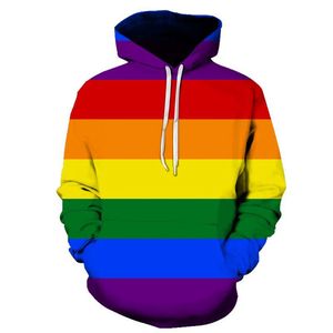 Customized Hoodies  Sweatshirts Rainbow stripe 3D Digital Printing Men's hooded sweater