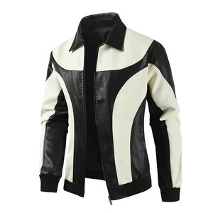 Men's Leather Faux Leather Autumn and Winter Men's Leather Jacket Lapel Splicing Color Collision Trend Motorcycle Jacket 231026