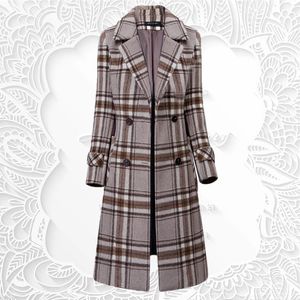 Women's Wool Blends Fashionable Plaid Medium Long Woolen Coat Women's Winter Temperament Double breasted High Quality Woolen Coat 231026