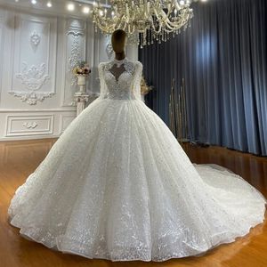 Sexy Lace Appliques Party Gowns Long Sleeve High Wedding Dresses Backless Elegant A-Line Vestidos De Novia 328 328