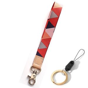 Off keychain Hanging Rope Triangle printing Pattern Broadband Rope Clip Hanging Key Chain Mobile Phone Lanyard wrist strap Anti-lost Shoulder Band Rope About 16cm